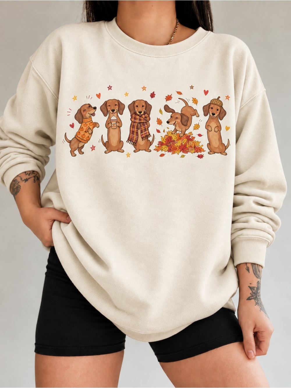 Retro Fall Dachshund Doodle Unisex Sweatshirt Cozy Autumn Fog Mom Crewneck